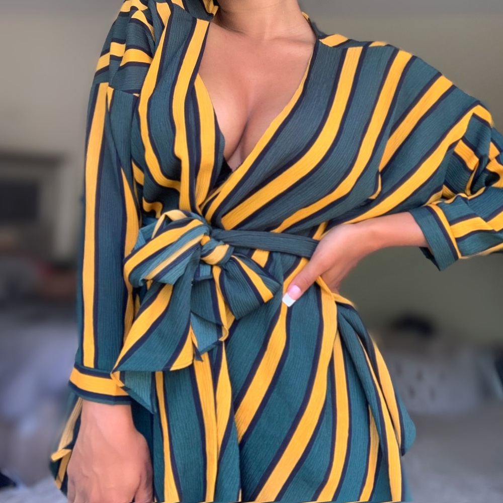 Mustard & Green Long Sleeve Tie Top